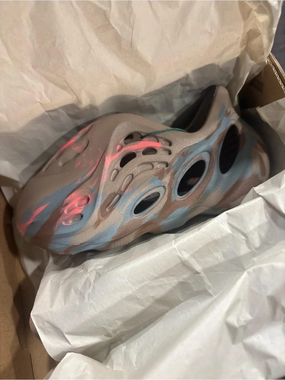 Yeezy Kids Foam Clog in Brown with Pink & Blue Accents